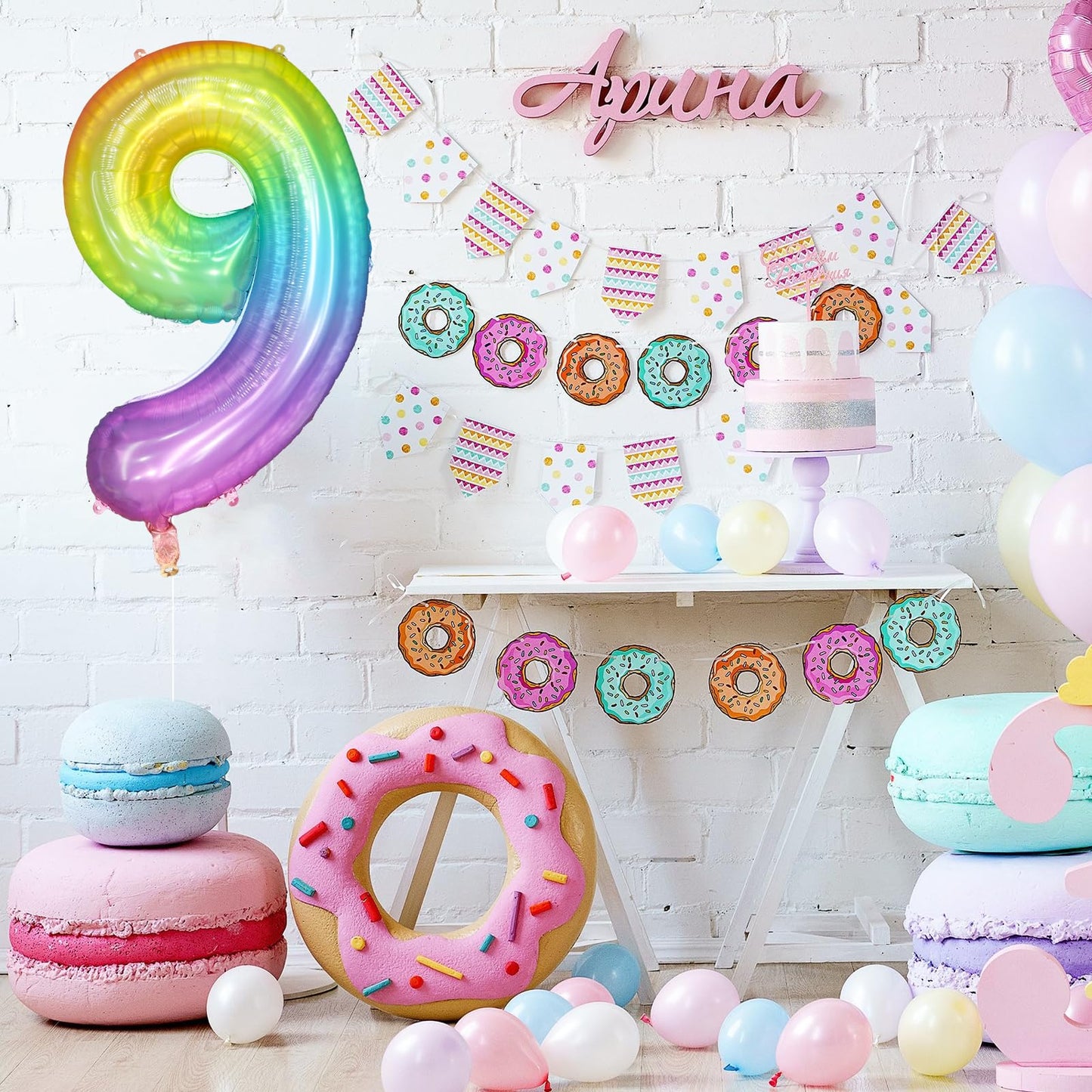 Paticool 40 Inch Rainbow Number Balloon 9, Large Number Foil Balloons Mylar For Girl Boy Birthday Party Celebration Decorations