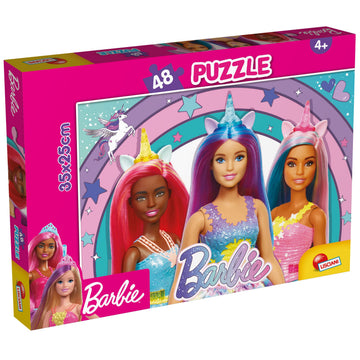 LISCIANI Barbie Unicorn Puzzle 48 Pieces for Children from 4 Years Aged 35 x 25 cm Shiny Glitter Puzzle Educational Game Logic D