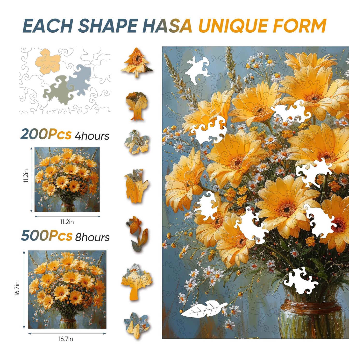 Wooden Puzzles for mature-themeds  500 Pieces Chrysanthemum Wooden Jigsaw Puzzles  16.7 in Wooden Puzzle mature-themed Creative Christmas Thanksgiving Toy Gifts for Friends Family Puzzle Lovers