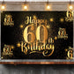 Nc Happy 60Th Birthday Backdrop Banner Step And Repeat 60 Years Old Background Decorations For Women Men Her Him Photography Party Supplies Glitter Black Gold