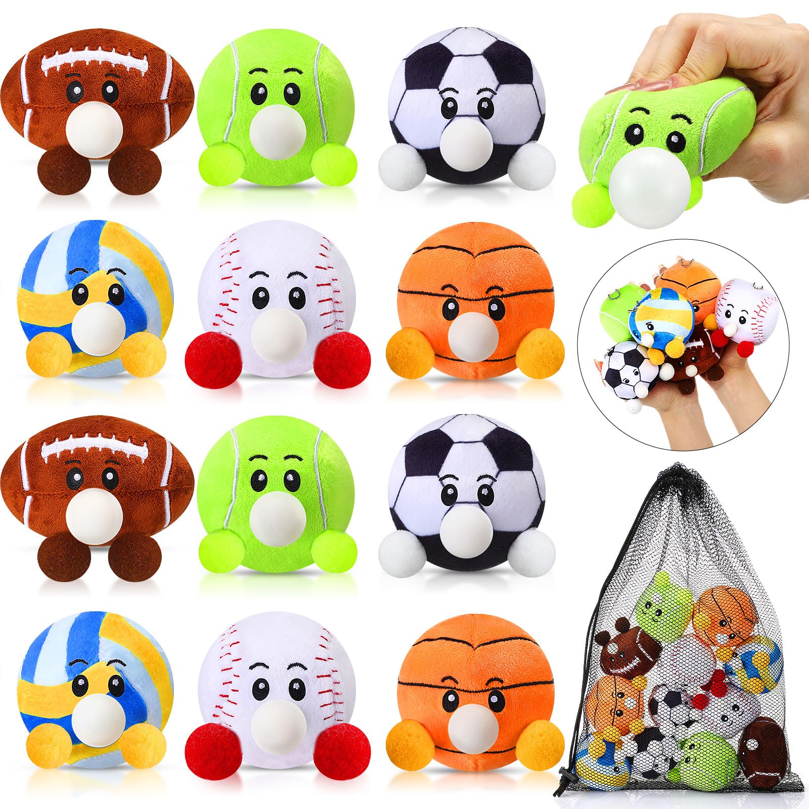 HyDren 6 Pcs Sports Party Favors Mini Stress Balls for mature-themed Kids  3.15 Inch Plush Baseball Sensory Squeeze Basketball Soccer Football Toy Gift for Stress Anxiety Relief  Themed Birthday Party Favor