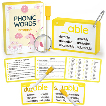Wjpc 116 Set Phonics Suffix Words Flash Cards,Sigh Words Flash Cards, Phonics Flash Cards For 7,8,9,10,11,12 Years 2Nd, 3Rd, 4Th, 5Th Grade Boys&Girls&Kids Learning Writing Reading