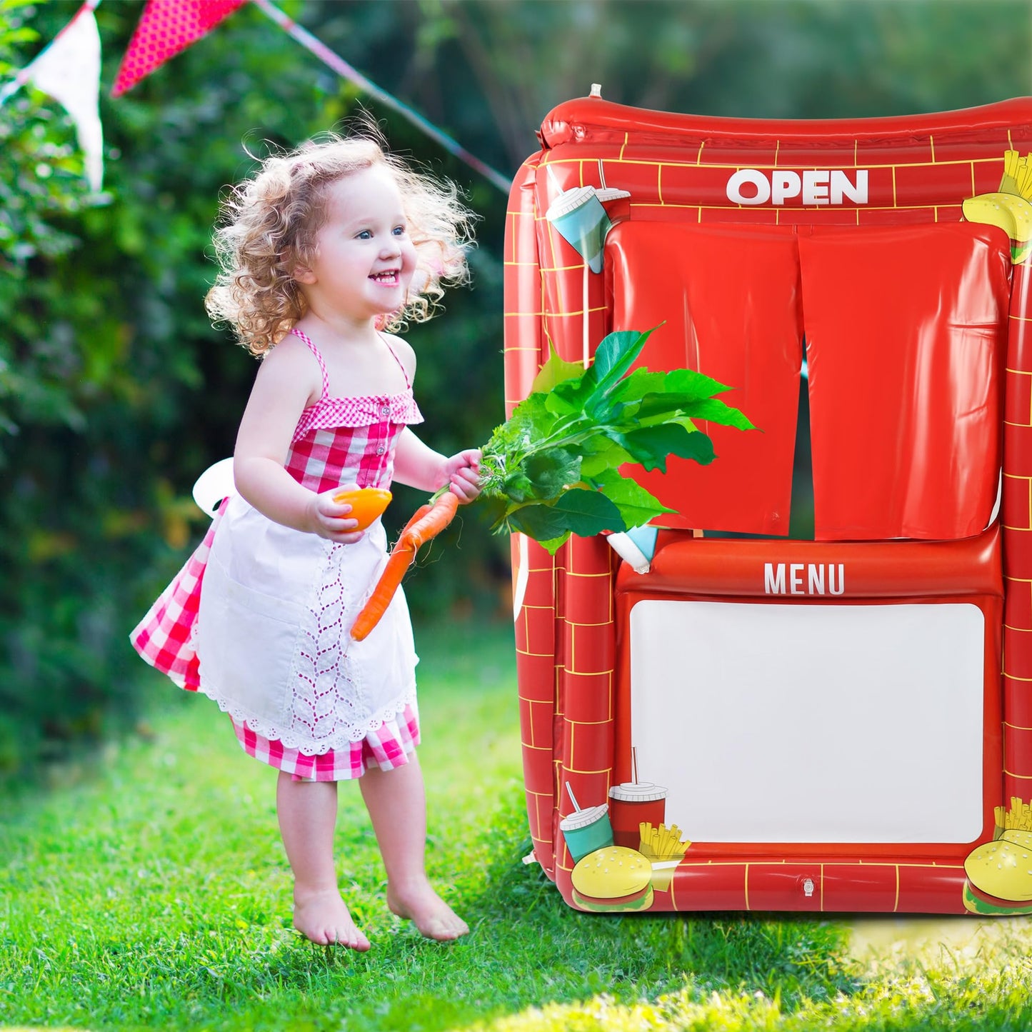 Upper Midland Products Inflatable Puppet Theater And Drive Thru - Puppet Show Theater For Kids With Dry Erase Board - Puppet Sho