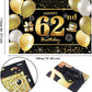 IMISI 62nd Happy Birthday Banner - Black Polyester Decorations for Men’s Birthday Party