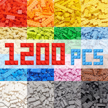 Wyswyg 1200 Piece Building Bricks,Bulk Classic Building Blocks Box Compatible With Most Major Brands 12 Colors 14 Bulk Shapes