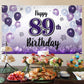 LASKYER Happy 89th Birthday Decorations,89th Purple Balloon Large Birthday Banner Backdrop Sign,89 Years Old Bday Party Supplies
