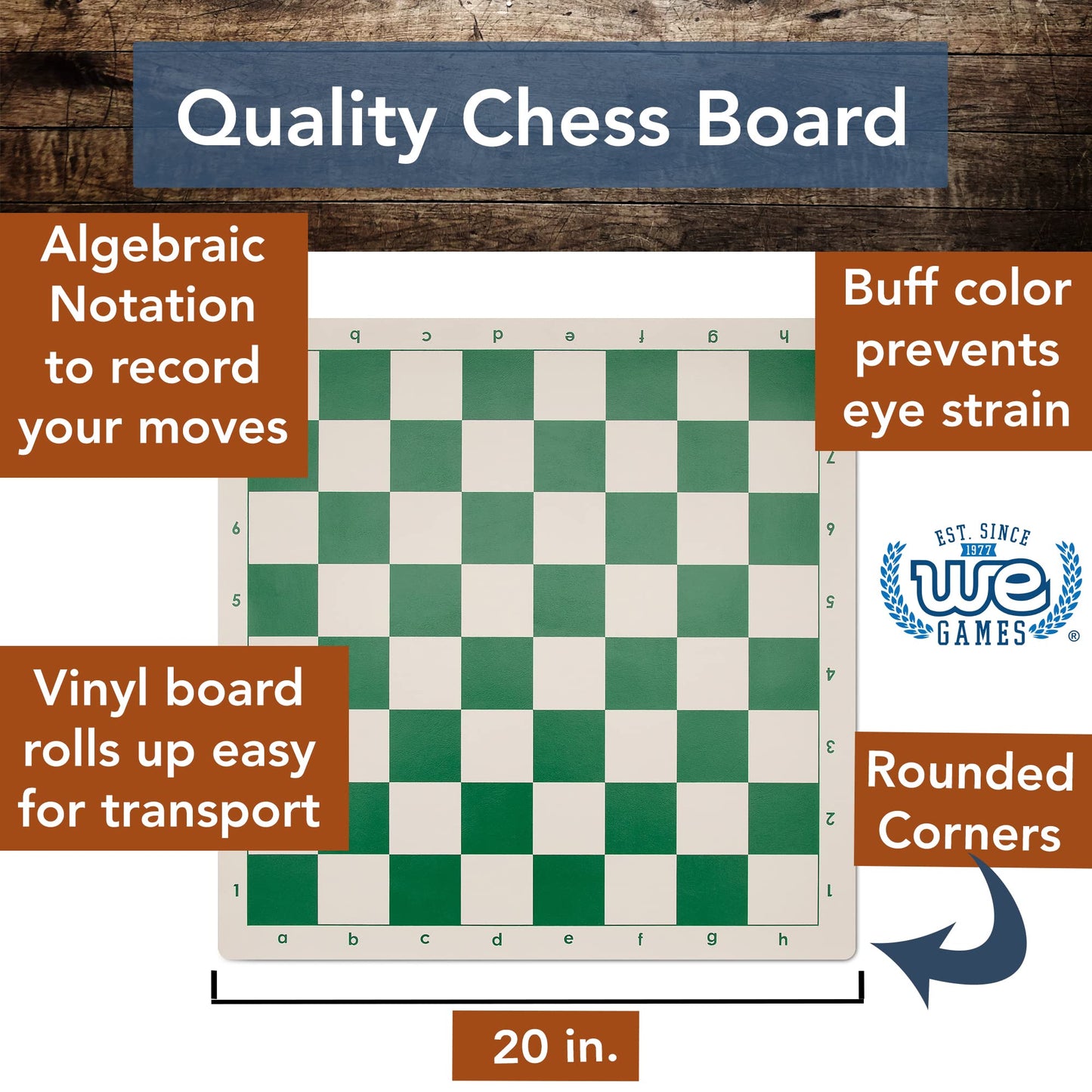 We Games Bulk Tournament Chess Set Pack With Plastic Pieces And Green Vinyl Chess Boards - 12 Sets