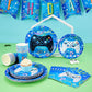 Wernnsai Blue Video Game Party Paper Plates Cups Napkins - 64 Pcs Gamer Birthday Party Decorations For Boys Gaming Night Tableware Set Disposable Dinner Dessert Plates Napkins Cups Serves 16 Guests