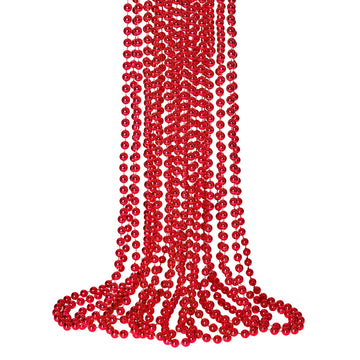 12 PCS Red Mardi Gras Beads, Red Beads Necklaces Christmas Necklaces 33'' Metallic Beaded Costume Necklaces Party Necklaces for 