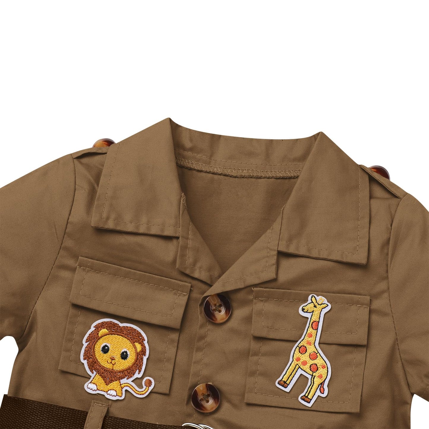 Baby Safari Outfit Wild One Birthday Outfit Girl Short Sleeve Safari Jumpsuit With Hat Toddler Zoo Keeper Costume Brown 18-24 Mo