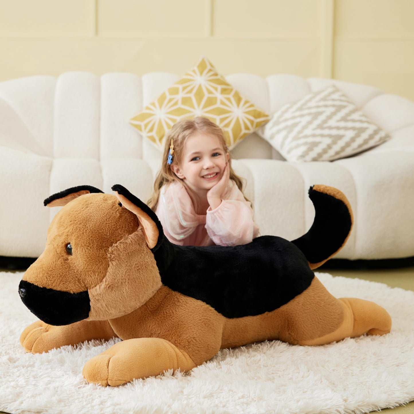 IKASA Giant German Shepherd Dog Plush Toy, 30" Soft Fluffy Stuffed Animal, Jumbo Size, Polyester, Model 6636781, Gifts for Kids