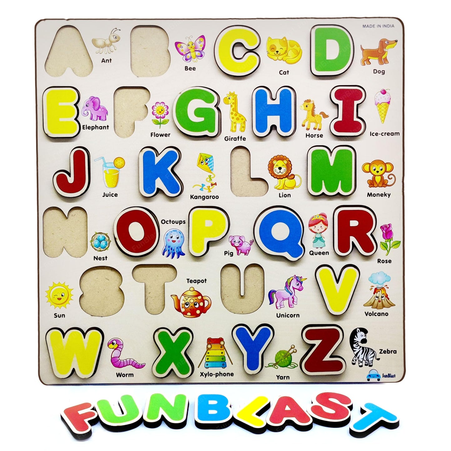 Funblast Wooden Capital Alphabet Puzzles With Pictures For Children - Montessori Educational Learning Abc Letters Puzzle Board T