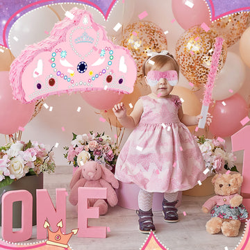 Lewtemi Piñata Party Decorations With Stick Blindfold And Confetti For Party Decorations Centerpiece, Photo Prop, Birthday, Funny Anniversary(Pink Crown)