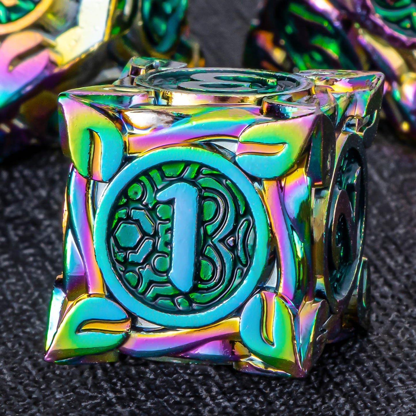 Kerwellsi Nature Vines Leaf Metal Dnd Dice Set, 7Pcs Rainbow Green Dungeons And Dragons Dice Set D&D With Gift Box, Polyhedral R