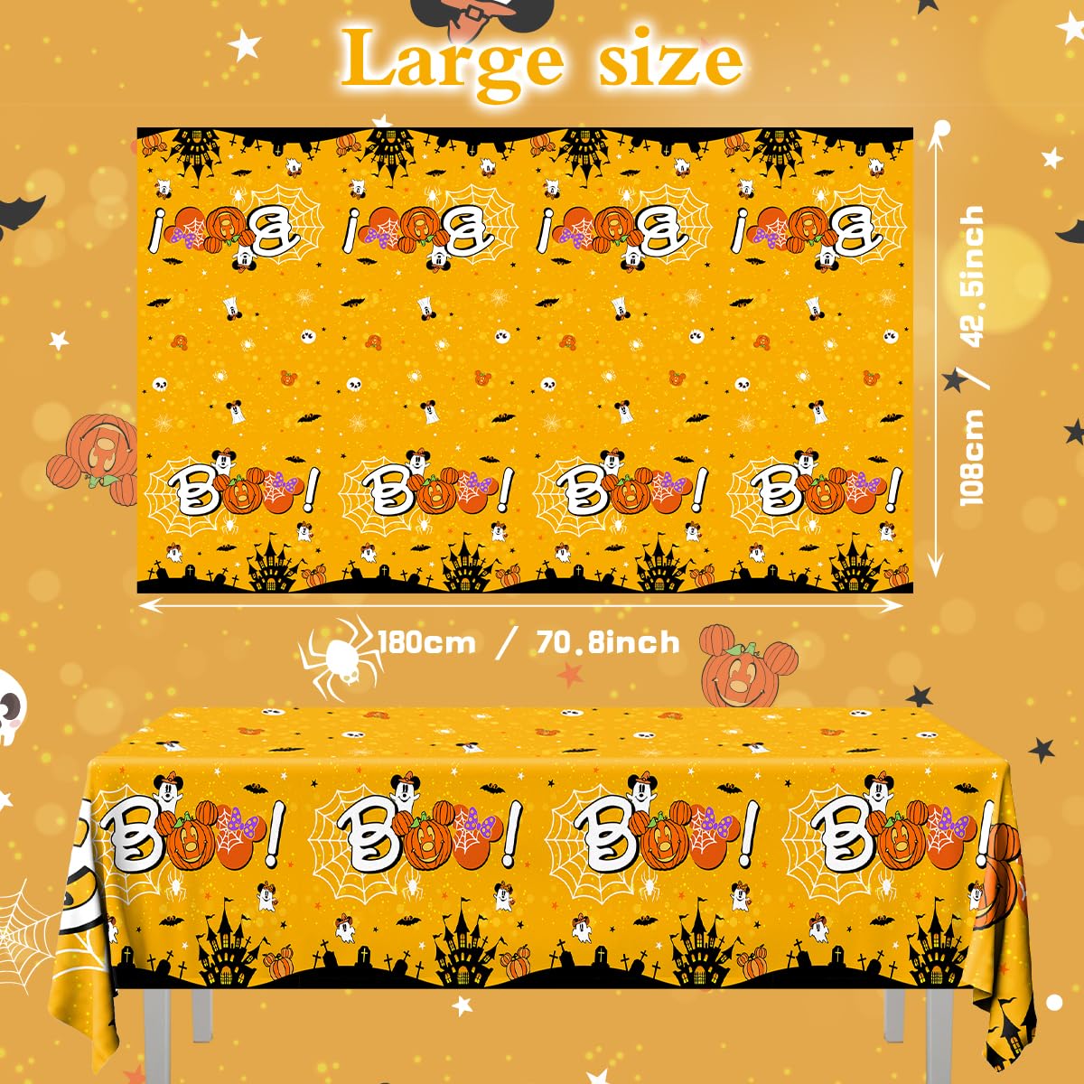 Gupesxu Mouse Halloween Party Decorations-3pcs Happy Boo Day Tablecloth, Yellow Pumpkin Ghost Mouse Halloween Tablecloth for Kid