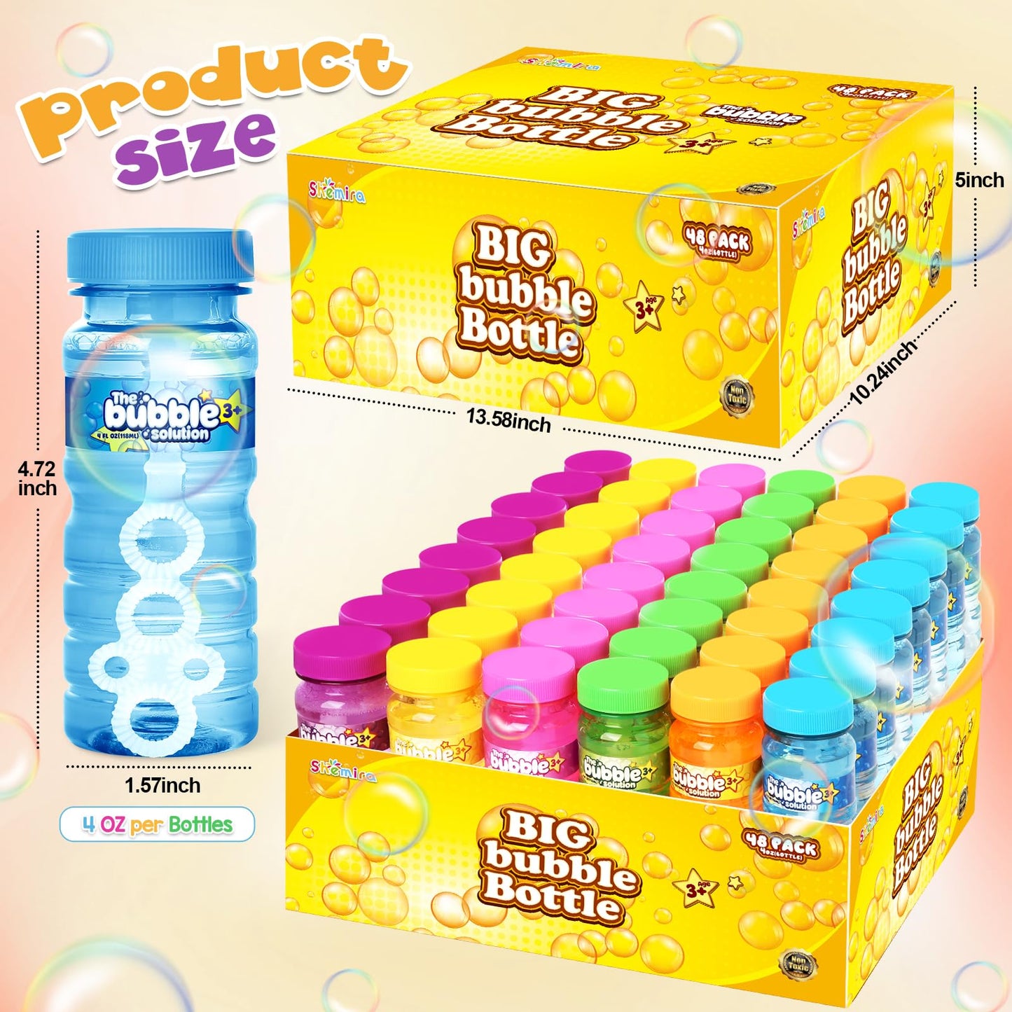 Shemira 48 Pcs Bubble Bottles With Wand, Bubble Party Favor Supply For Summer Indoor & Outdoor Activities, 4 Oz Bubble Solution