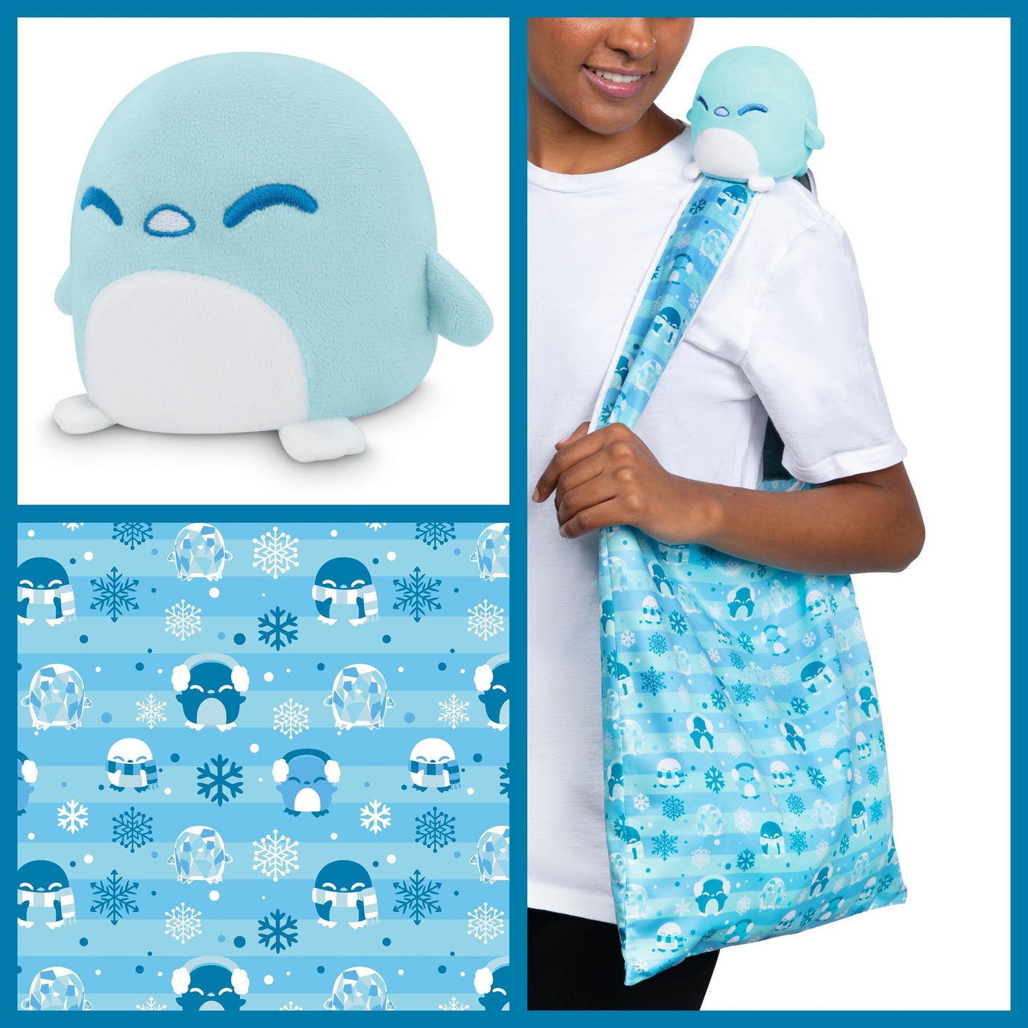 Teeturtle - Plushie Tote Bag - Holiday Snowflake Penguin - From The Creators Of The Original Reversible Octopus Plushie - Take Y