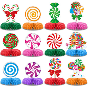 Chrisfall 12 Pack Christmas Candy Table Centerpieces, Honeycomb Holiday Party Decorations, Easy 3D Assembly, Table Toppers for X