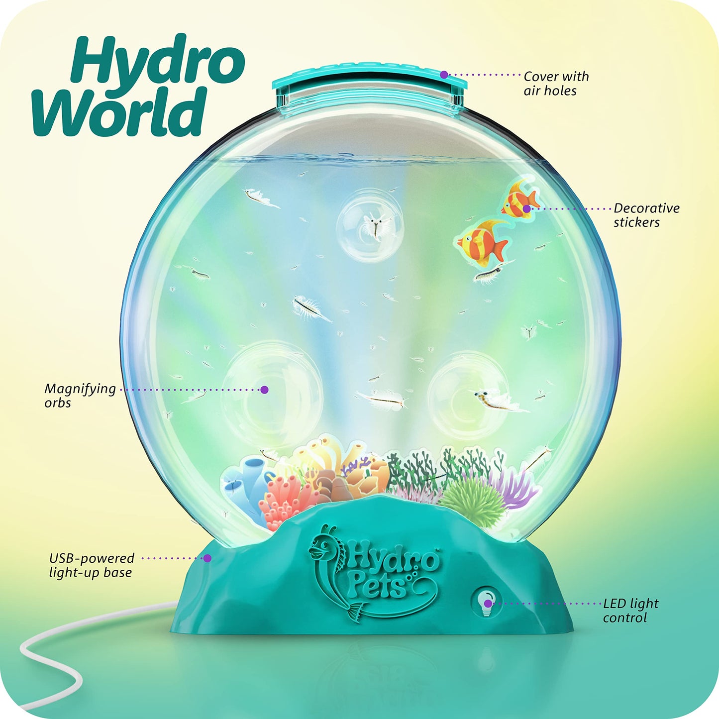 Hydropets Live Sea Pets Habitat Kit, Light Up Tank - Science Experiments Kits - Educational Stem Kids Toys For Boys & Girls Age 6, 7, 8, 9, 10-12+ Year Old Toy Gifts - Hatch & Grow Aquatic Hdropt