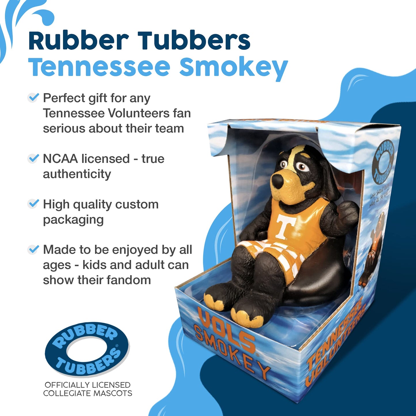 Rubber Tubbers Tennessee Volunteers (Smokey) Collegiate Bathtub Toys - Officially Licensed Ncaa Team Mascots, Authentic Sports Memorabilia, Novelty Rubber Ducks (University Of Tennessee)