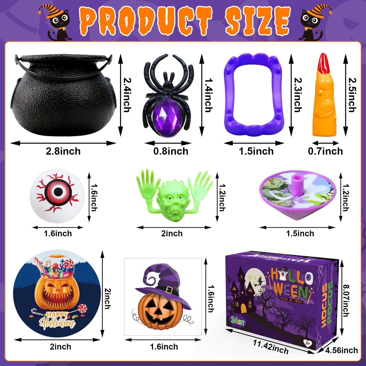 216PCS Halloween Party Favors 24 Pack Prefilled Small Plastic Witch Cauldron Halloween Toys Bulk Halloween Goodie Bag Fillers Ha