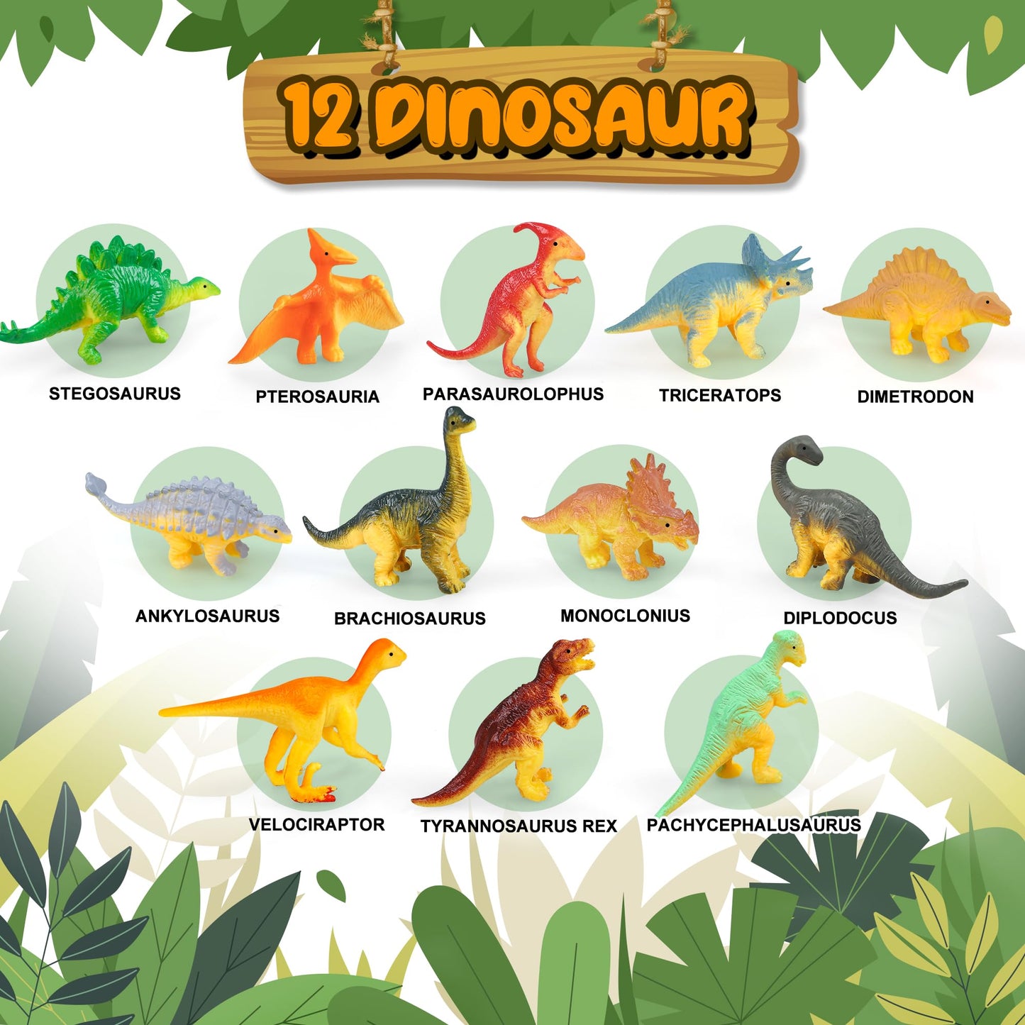 IVOXEX Dinosaur Toys Set - 12 Multicolor Figures & Sound Book - Realistic Roars - Educational Toys for Kids Ages 3-6