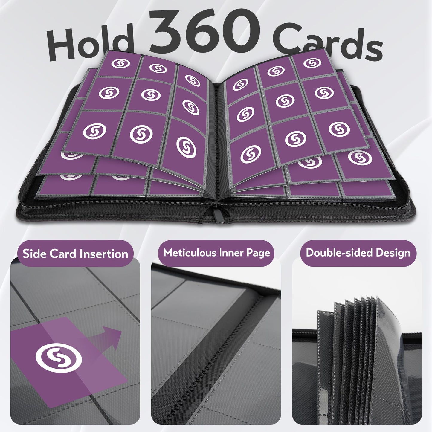Card Binder 9 Pocket for 360 Cards - enhanced Trading Card Binder with Sleeves Protection  Side Loading Card Collection Binder for TCG  MTG  YGO  One Piece Collectible Cards (Purple)