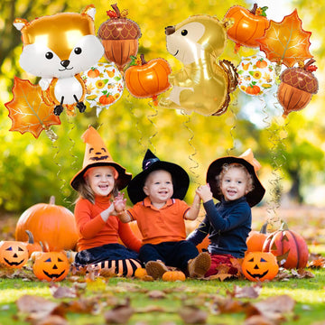 Fall Balloons, Acorn Fox Maple Leaf Squirrel Pumpkin Mylar Foil Balloons, Harvest Autumn Party Balloons For Birthday Baby Shower