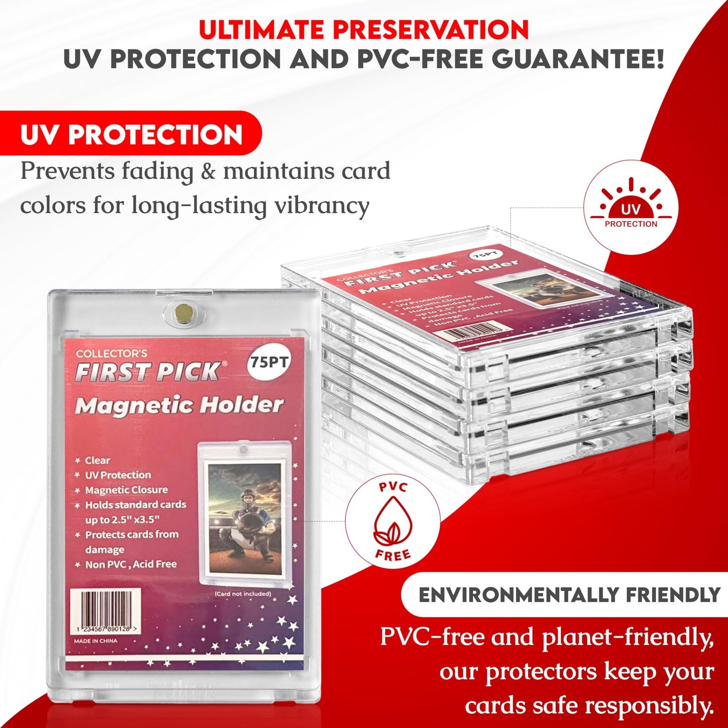(1 Pack) 75PT enhanced One Touch Magnetic Card Holder UV Protection - Ultra Clear - PVC Free - Trading Card Holder Card Protector Magnetic Card Case for Trading Cards Sports Cards Case