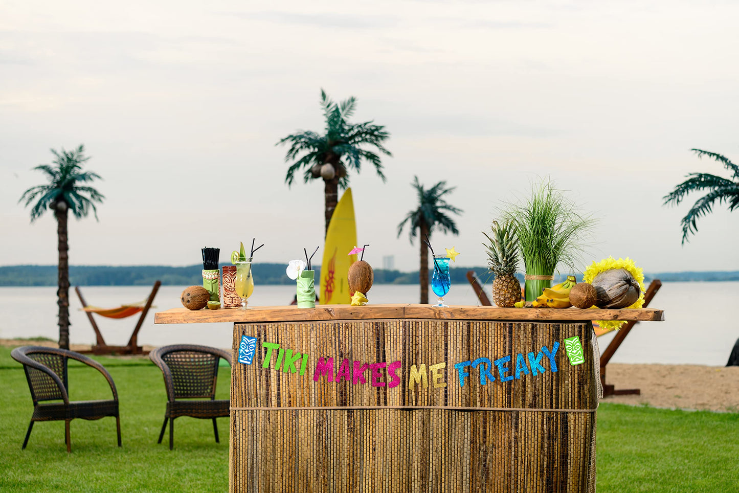 Tiki Makes Me Freaky Luau Themed Glitter Banner - Hawaii - Aloha -Tropical - Tiki - Summer Themed Beach and Pool Party Decoratio