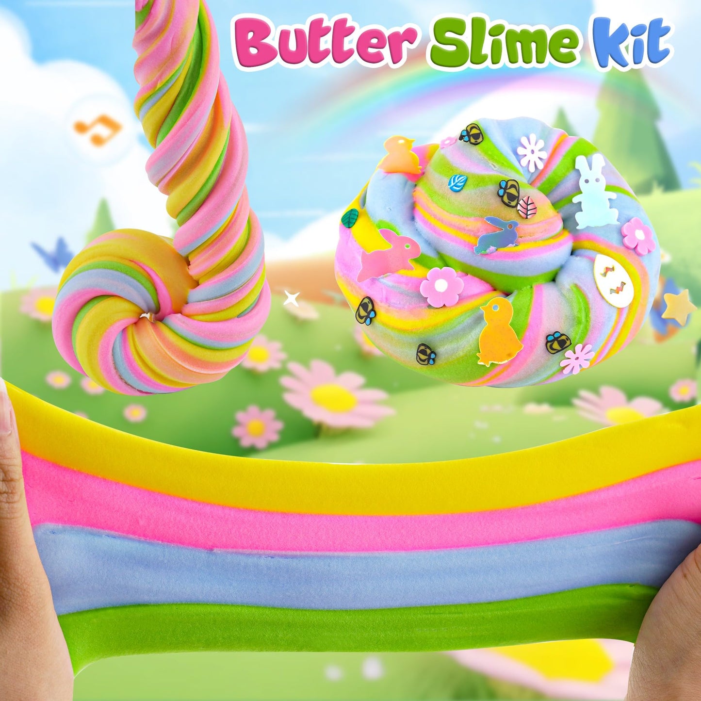 Lawoho 2X120Ml Butter Slime Kit Includes Two-Toned Butter Slime With 6 Packs Add-Ins, Slime For Kids Party Favors, Butter Slime For Kids Birthday Halloween Christmas, Slime Kit For Girls Boys(Picnic)