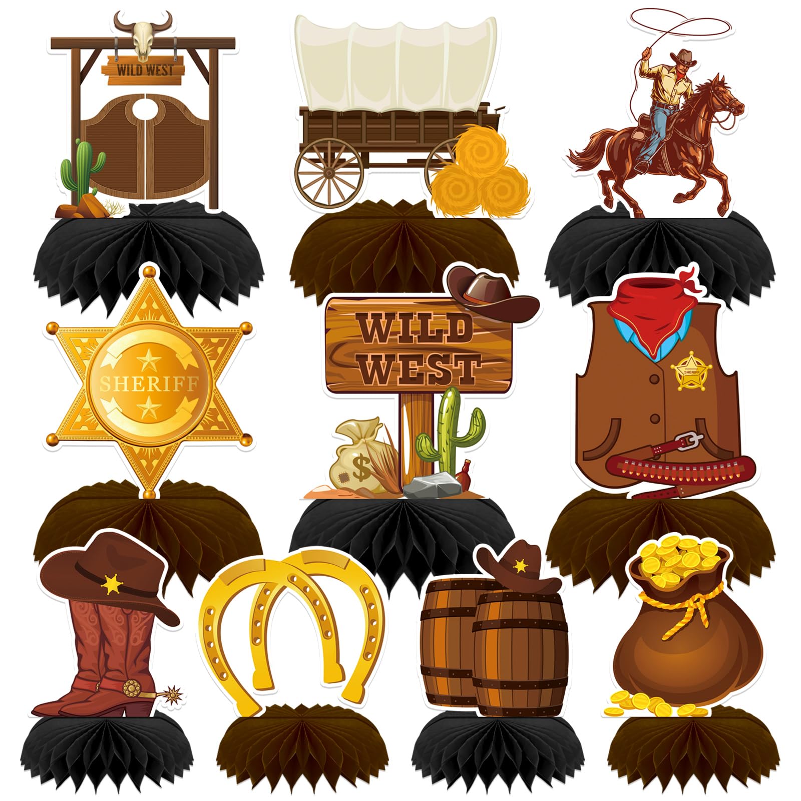 DTOFOOT 10 Pcs Cowboy Party Decorations, Wild West Cowboy Honeycomb Centerpieces for Tables Cowboy Party Decorations Western The