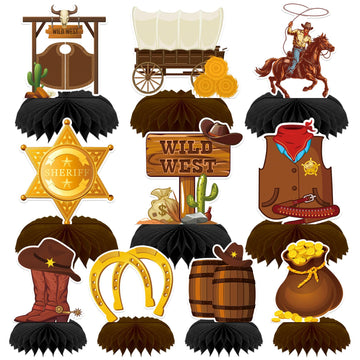 DTOFOOT 10 Pcs Cowboy Party Decorations, Wild West Cowboy Honeycomb Centerpieces for Tables Cowboy Party Decorations Western The