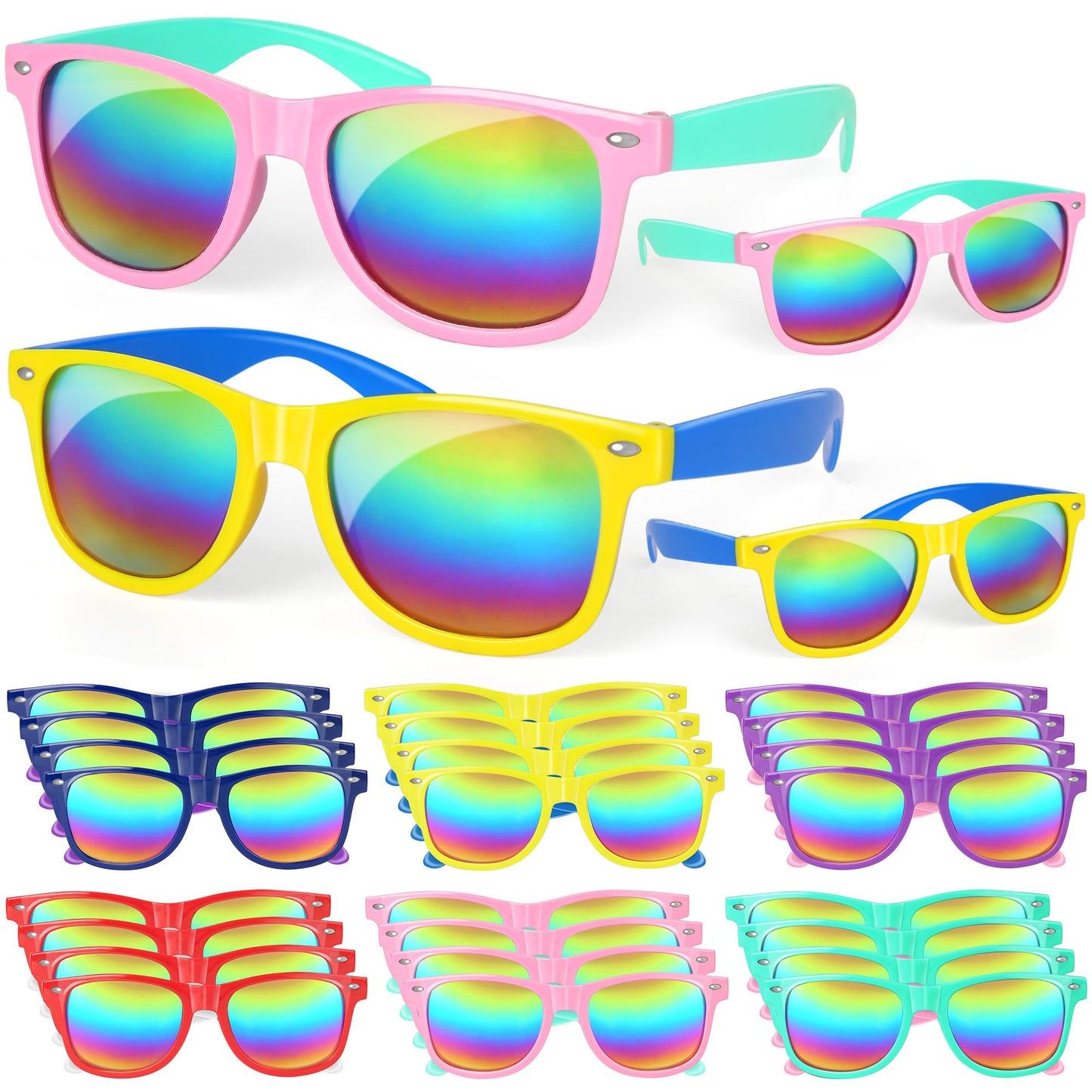 Mocoosy 24 Pack Kids Sunglasses Bulk, Neon Retro Sunglasses With Uv400 Protection, Summer Pool Party Favors Beach Luau Graduation Party Supplies Birthday Goody Bag Stuffers For Boys Girls Age 4-8 8-12