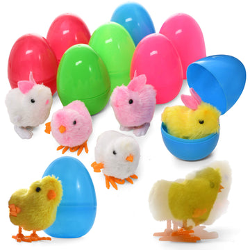 Prextex Large Toy Filled Easter Eggs Filled With Wind-Up Rabbits And Chicks - Wind Up Chicks And Rabbits - Toy Wind Up Chick And Rabbit