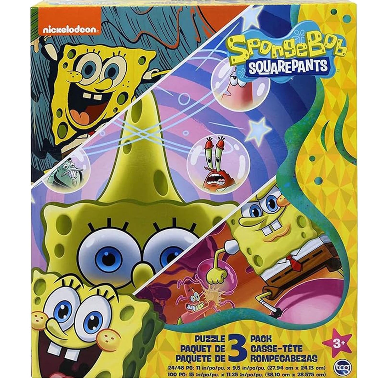 Spongebob Squarepants - 3 In 1 Jigsaw Puzzles For Kids. Great Birthday & Educational Gifts For Boys And Girls. Colorful Pieces Fit Together Perfectly. Great Preschool Aged Learning Gift.