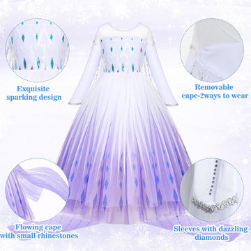 Tacobear 11Pcs Elsa Dress, Elsa Costume For Girls 3-10 With Detachable Sequin Cape/Wig/Crown/Wands, Princess Dress For Girls, Birthday Halloween Christmas Outfit For Kids 5T 6T