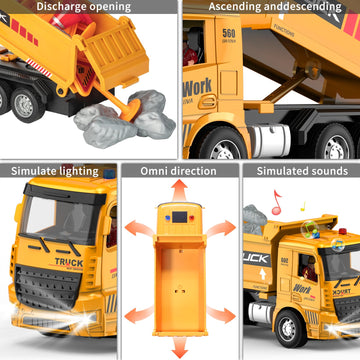 MQDMINI Race Remote Control Dump Truck - RC Construction Vehicles with LED Lights and Simulation Sound Rechargable Hydraulic Car