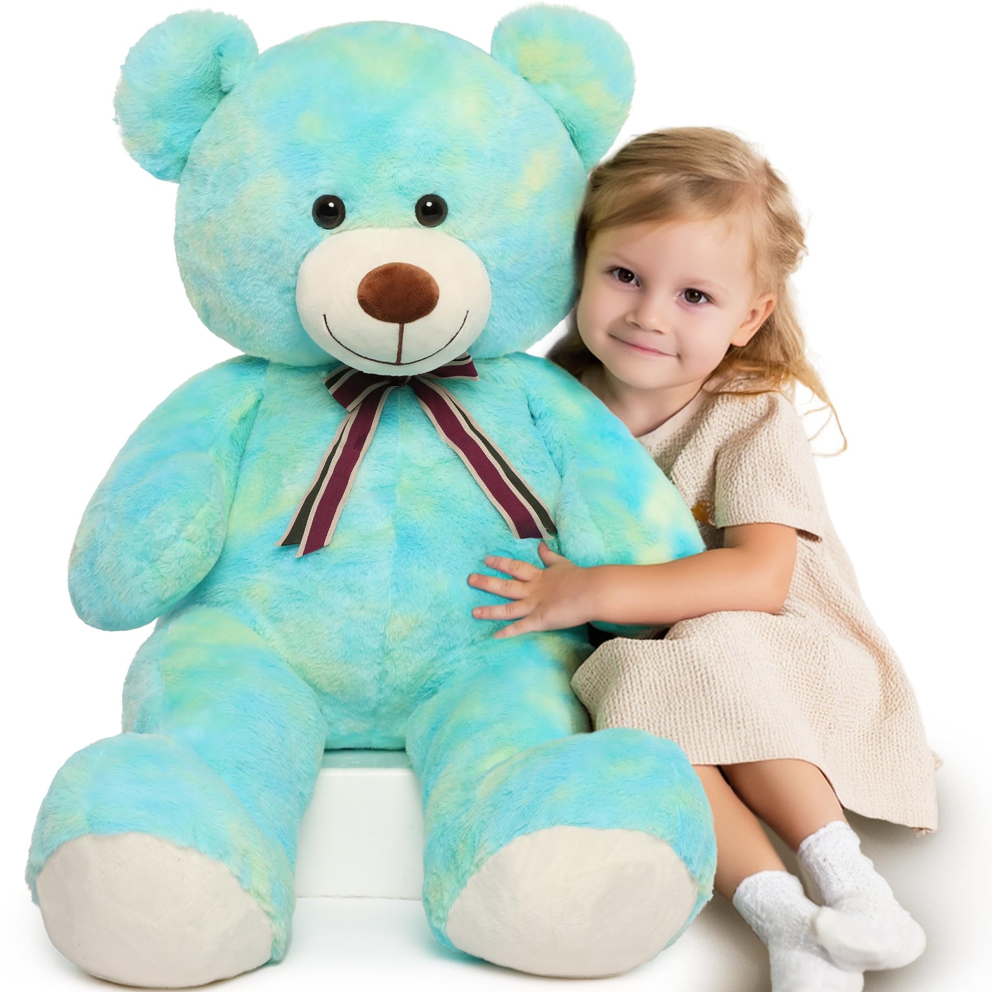 Tezituor Big Blue Teddy Bear Stuffed Animal 40 inch Giant Bear Plush Toys for mature-themed & Kids Boys Girls Rainbow Jumbo Bears Plushie Gifts for Baby Shower Party Valentine Christmas Birthday