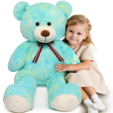 Tezituor Big Blue Teddy Bear Stuffed Animal 40 inch Giant Bear Plush Toys for mature-themed & Kids Boys Girls Rainbow Jumbo Bears Plushie Gifts for Baby Shower Party Valentine Christmas Birthday