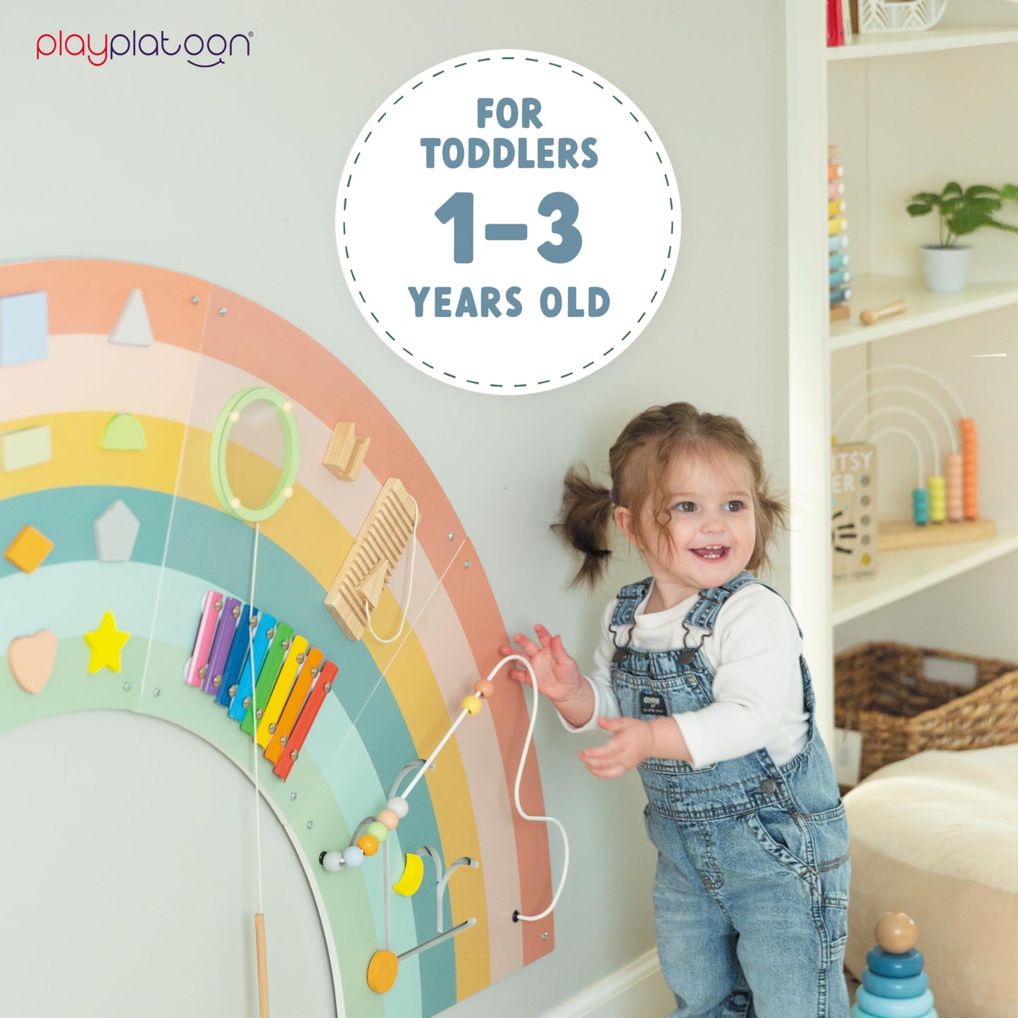 Play Platoon Sensory Wall Panel - 64x32 Rainbow Wooden Activity Board for Toddlers 1-3, Montessori Busy Board with 11 Fun Activities