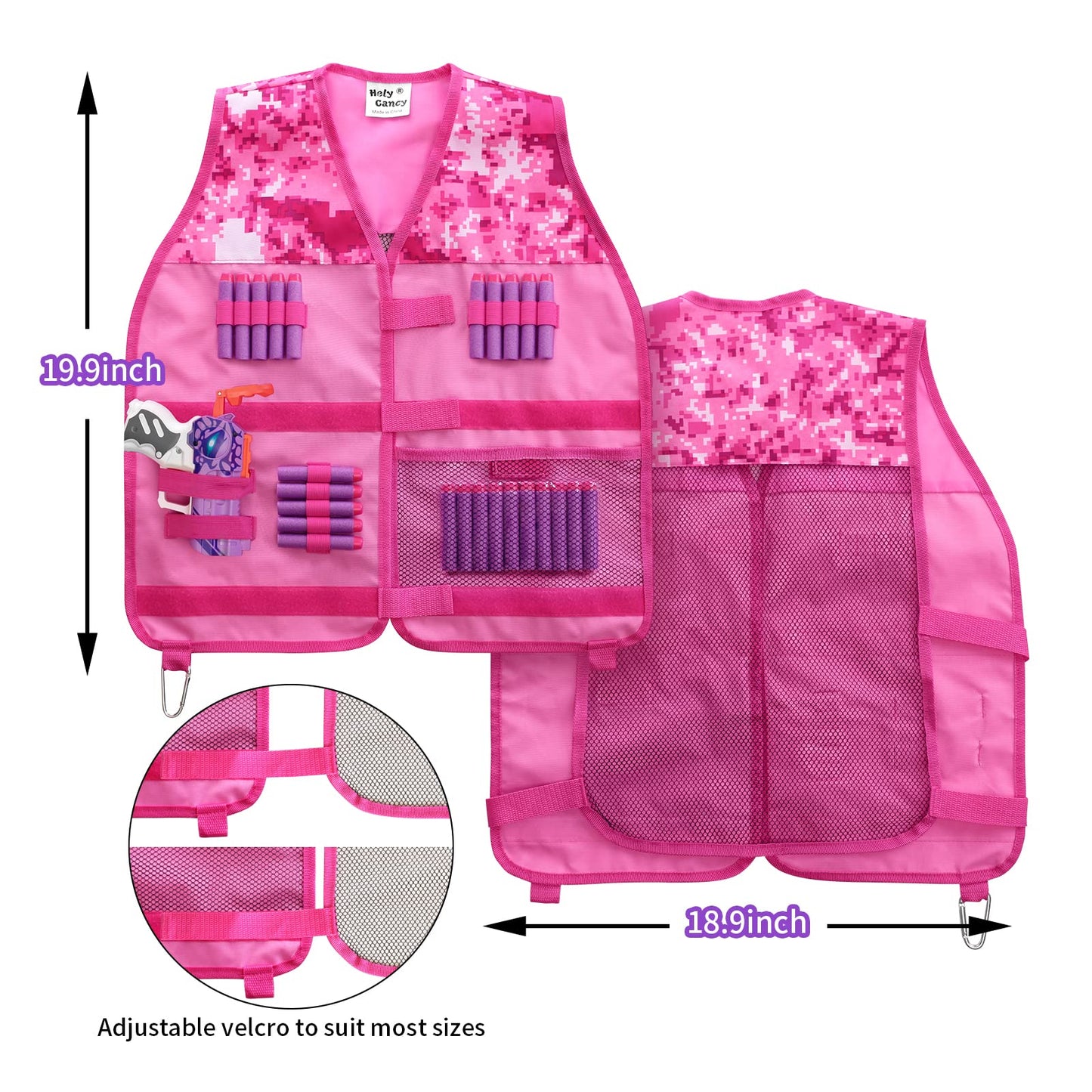 Hely Cancy Girls Tactical Vest Kit - Medium Pink Blaster Compatible with Nerf Rebelle N-Strike, Model NF-V12, Durable Plastic