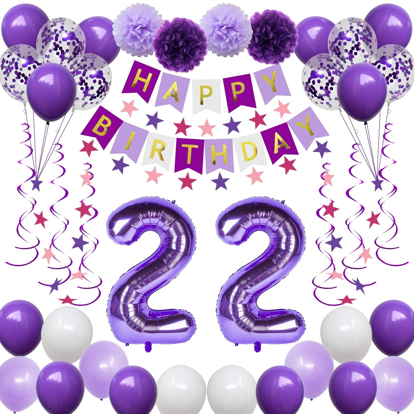 Naninuneno 22Nd Birthday Decorations For Women, Purple 22 Happy Birthday Balloons Supplies Including Purple Happy Birthday Banne