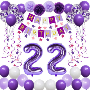 Naninuneno 22Nd Birthday Decorations For Women, Purple 22 Happy Birthday Balloons Supplies Including Purple Happy Birthday Banne