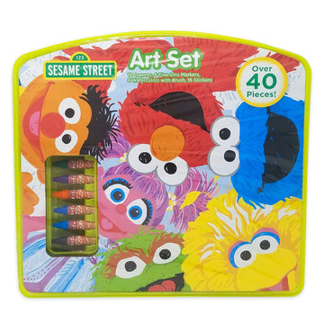 Sesame Street 43-Piece Art Case | includes Markers, Crayons, Stickers, and Watercolors | Non-Toxic and Washable | Gift for Kids