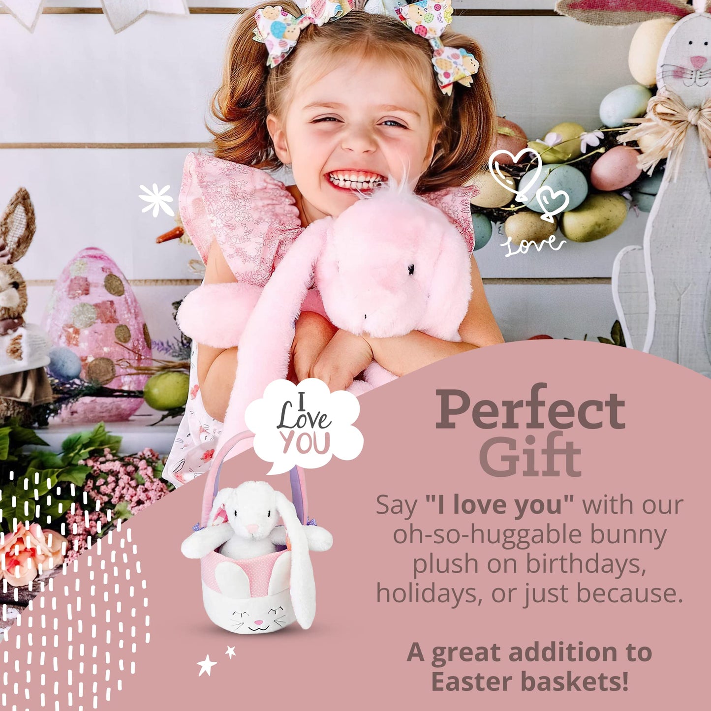 Plushible Easter Bunny Stuffed Animal, 18'' (Pink) - Plush, Soft Embroidered Stuffed Bunny Toy For Kids, Newborns, Boys & Girls,