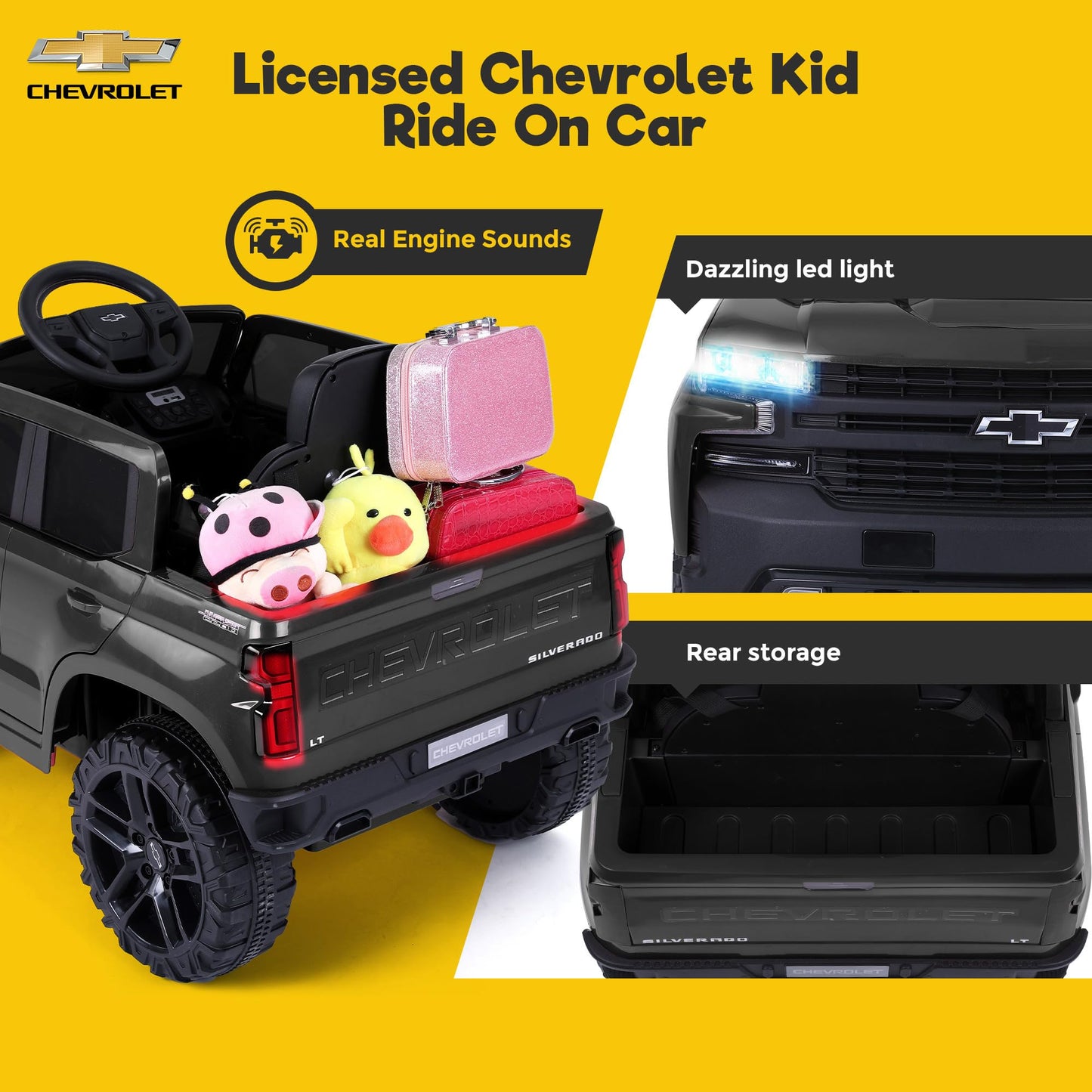 Kimbosmart Licensed Chevrolet Kids Electric Car, Kids' Electric Vehicles, Kids Cars To Drive, Led Lights, Mp3 Music, Back Storag