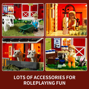 Funwhole Farm Cow-Barn Lighting Building-Bricks Set - Farm Life Cow Barn House Collection Led Light Building Construction Set 1368 Pcs For Adults And Teen