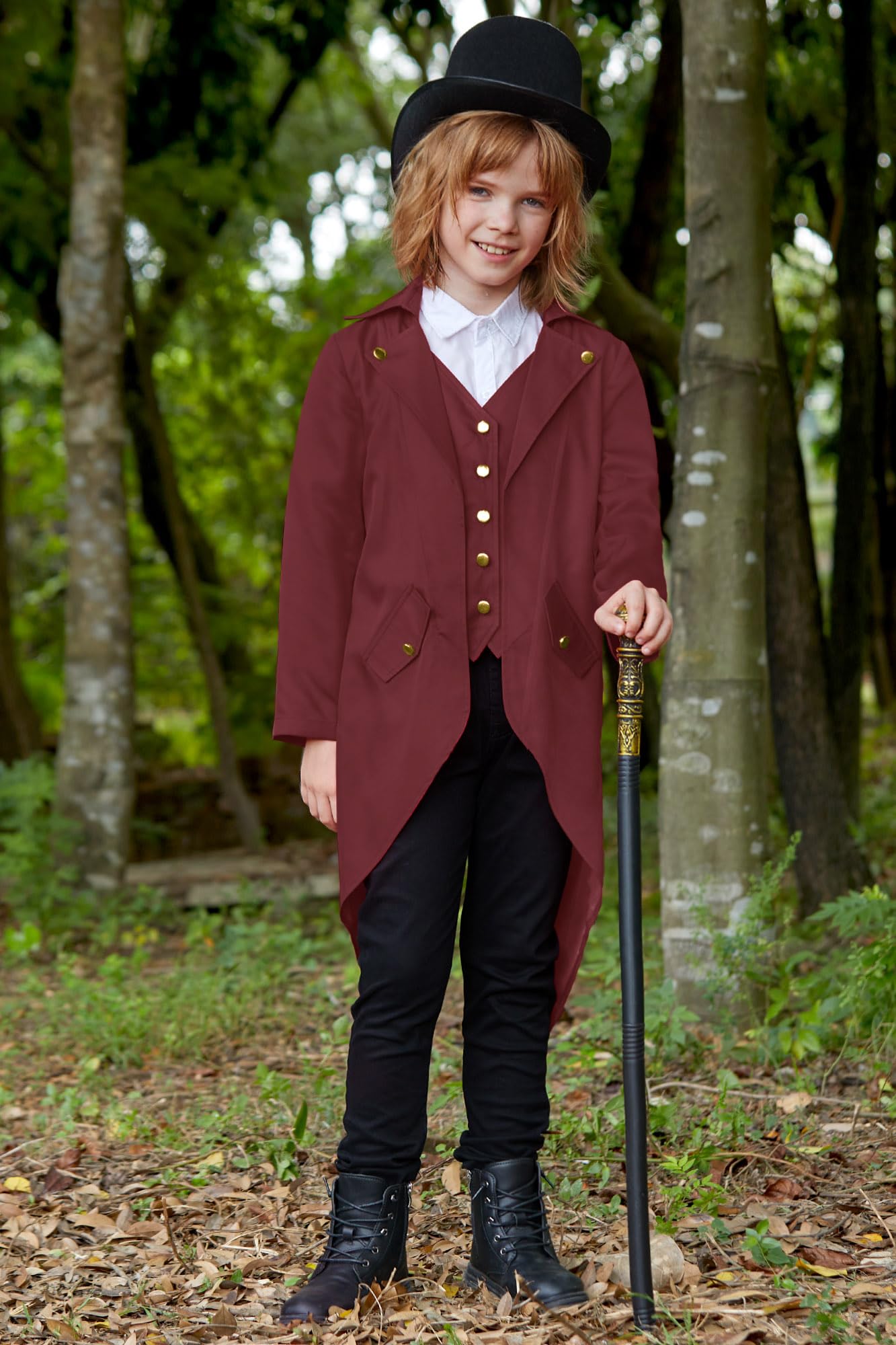 Halloween Boys Medieval Wily Wonk Renaissance Steampunk Jacket Retro Gothic Tailcoat Burgundy 4 Years