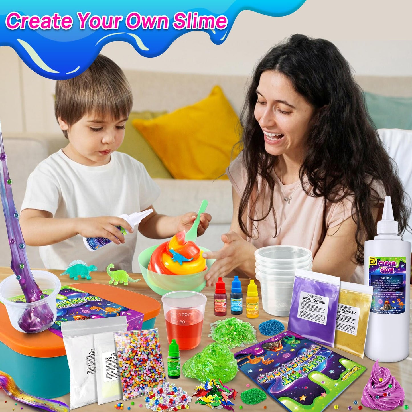 YOPINSAND Dinosaur Slime Kit for Kids 6-12, Glow in The Dark, Crunchy Galaxy Slime Making Kit with Add-ins, Model DSK08